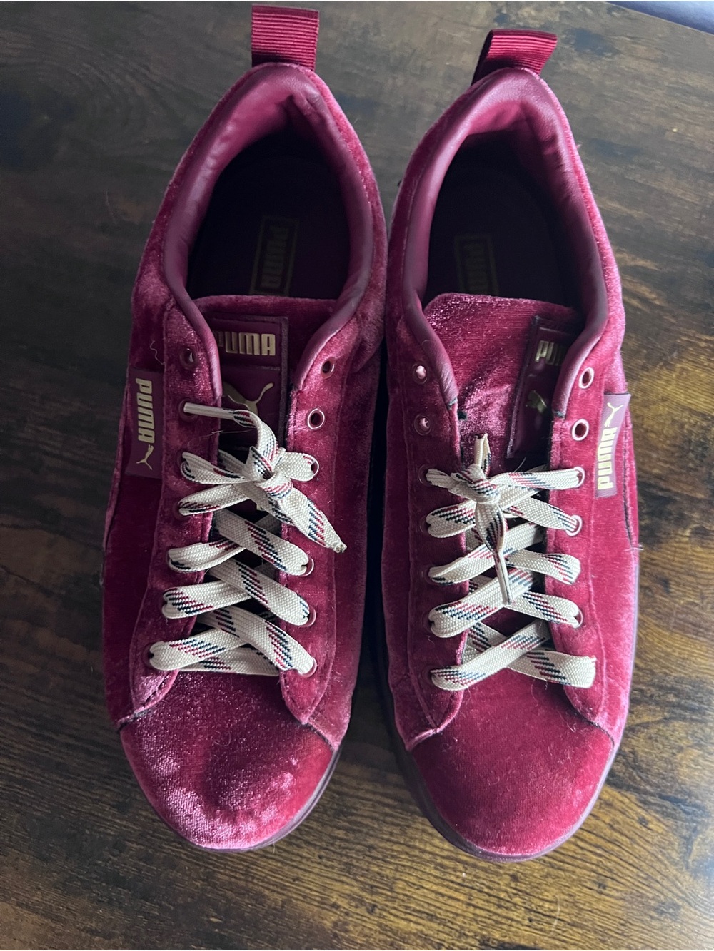 Puma Women's Velvet Platform Sneakers in Burgundy - Picture 5 of 9